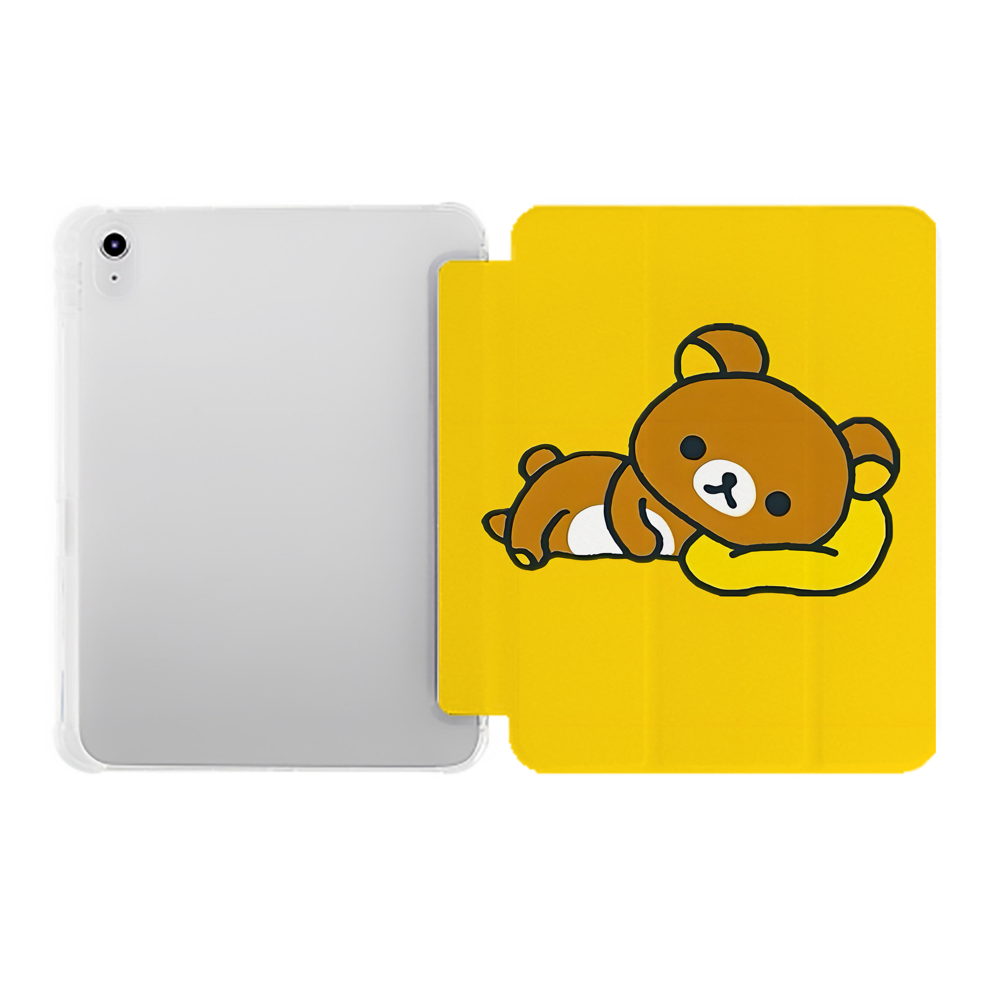 （画像用） リラックマ リラックマ キイロイトリ Rilakkuma Korilakkuma Kiiroitori IPad ケース ペン収納付き 三つ折りスタンド PUレザー×シリコン 対応機種9.5/10.5/10.9インチ